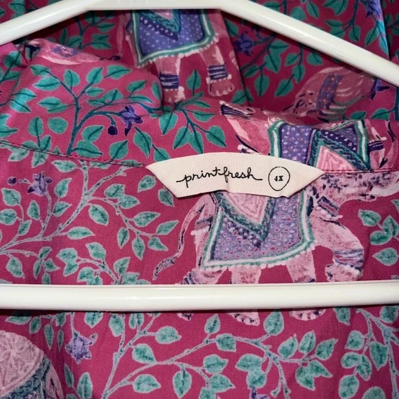 Printfresh Pink and Green Elephant Print Short Sleeve Pajama Set - Picture 2 of 4